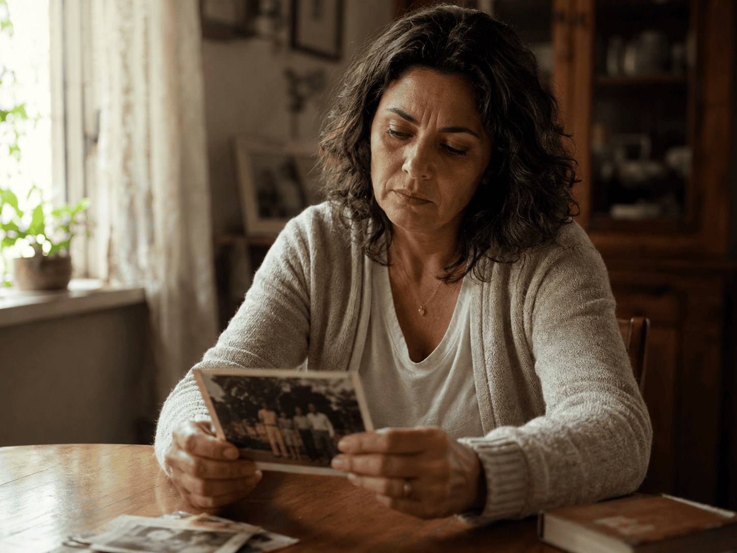 Mulher recorda feridas do passado enquanto observa fotografias antigas